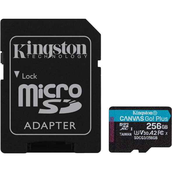 Kingston 256GB microSDXC Canvas Go Plus 170MB/s Read UHS-I, C10, U3, V30, A2/A1 Memory Card + Adapter | SDCG3/256GB