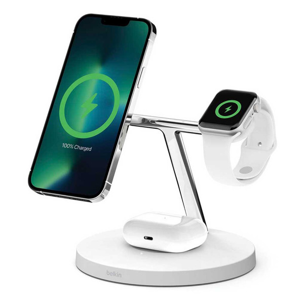 Belkin 3-in-1 Wireless Charger with Official MagSafe Charging 15W,White| WIZ017VFWH
