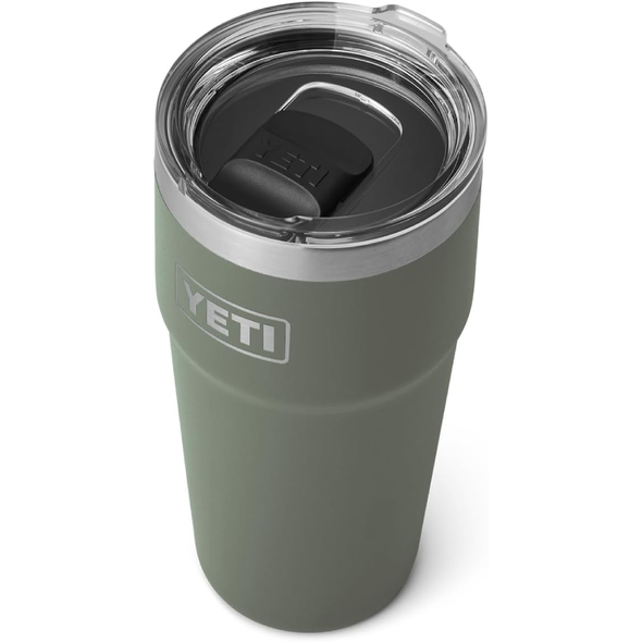 YETI Rambler 16 oz Stackable Pint, Vacuum Insulated, Stainless Steel with MagSlider Lid, Camp Green