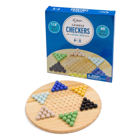 Regal Games - Chinese Checkers -11.5” Natural Wood Game Board with 60 Glass Marbles | 7420