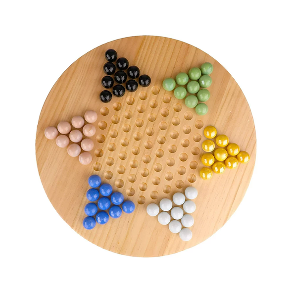 Regal Games - Chinese Checkers -11.5” Natural Wood Game Board with 60 Glass Marbles | 7420