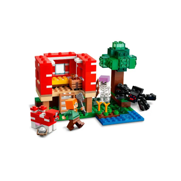 LEGO Minecraft The Mushroom House 21179 Building Toy Set for Kids Age 8 plus, Gift Idea with Alex, Spider Jockey & Mooshroom Animal Figures | 21179