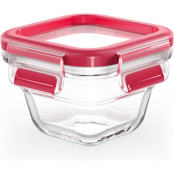 Tefal MASTERSEAL GLASS 0.18L Square food container, Transparent & Red | N1041310