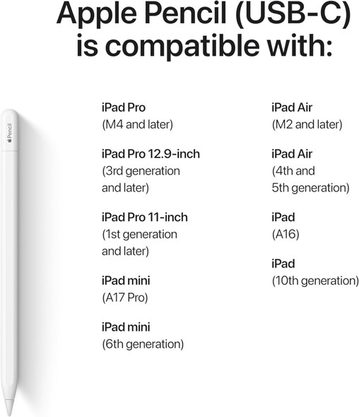Apple Pencil USB-C white stylus for iPad with sliding cap USB-C charging port