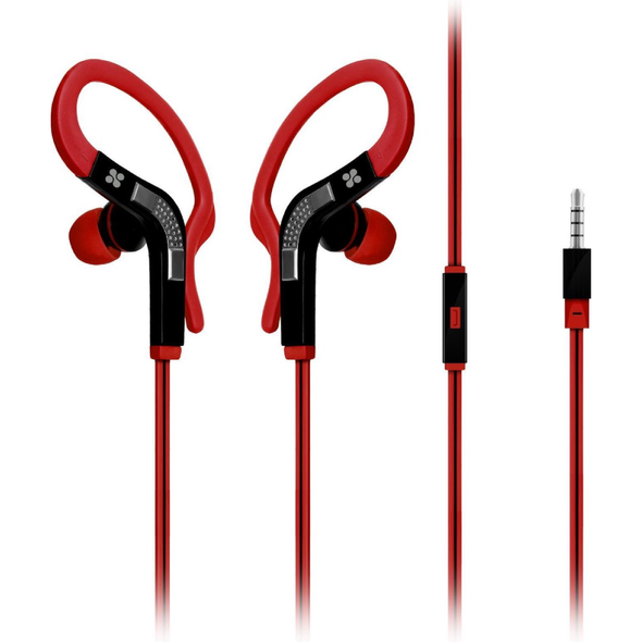 Promate Stylish Sporty Stereo Clip-on Handsfree Earphone with universal in-Line Mic for all Handhelds | SNAZZY.RED