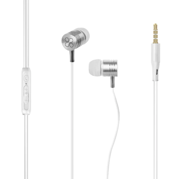 Promate Universal In‐Ear Stereo Earphone With Inline Mic & Universal Volume Control | META.WHITE