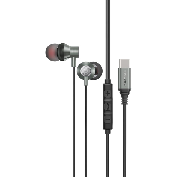 Promate Ergonomic In-Ear USB-C Wired Stereo Earphones | SILKEN-C.GREY