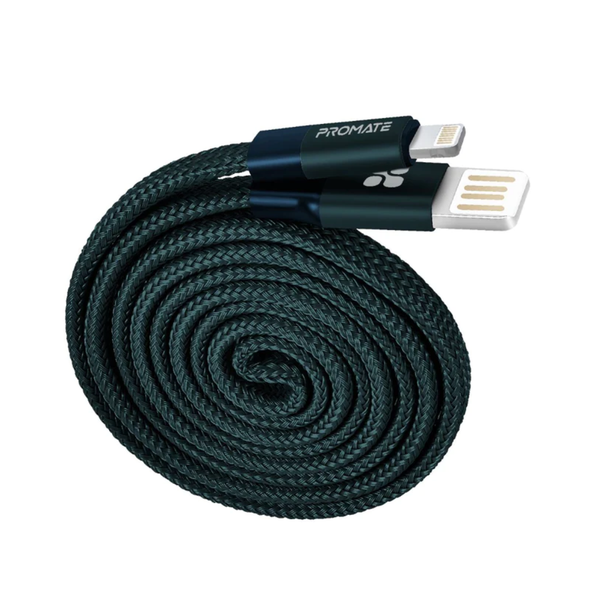 Promate Durable Aluminium Alloy Auto-Rolling Reversible USB-A to Lighting Cable with 2A Fast Charging | COILINE-I.BLUE