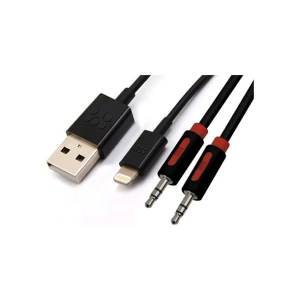 Promate LinkMate LTA Lightning Sync & Charge Cable with Audio Line-in Cable ,Black | linkMate.LTA