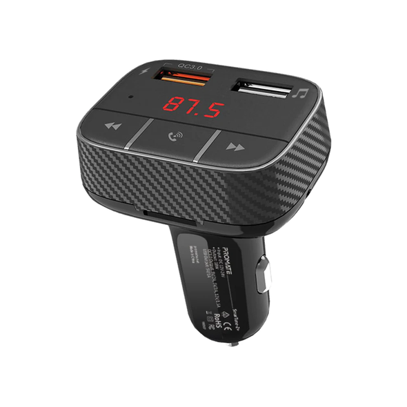 Promate Car Wireless FM Modulator With Quick Charge 3.0 Port | SMARTUNE-2+