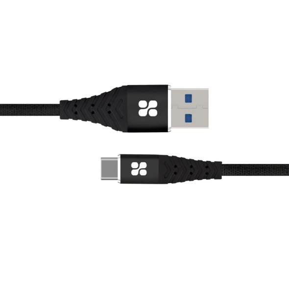 Promate USB‐A to USB‐C Fabric Braided Data Sync & Charge Cable with 3A Charging Support,Black | NERVELINK-C. BLACK