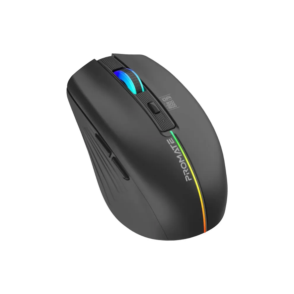Promate 2.4GHz Wireless Ergonomic Optical Mouse with LED Rainbow Lights - Black | Kitt.BLACK