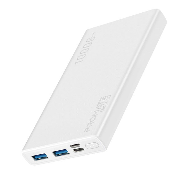 Promate Compact Smart Charging Power Bank with Dual USB Output - White | Bolt-10