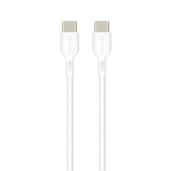 Promate 60W USB‐C to USB‐C cable with Power Delivery Support, 2Meter,White | POWERBEAM-CC2. White