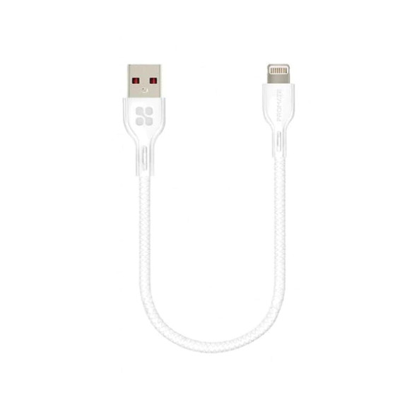 Promate PowerBeam-25I Lighting Cable 25cm Anti-Tangle USB to Lightning Connector Cable - White| POWERBEAM-25I. White