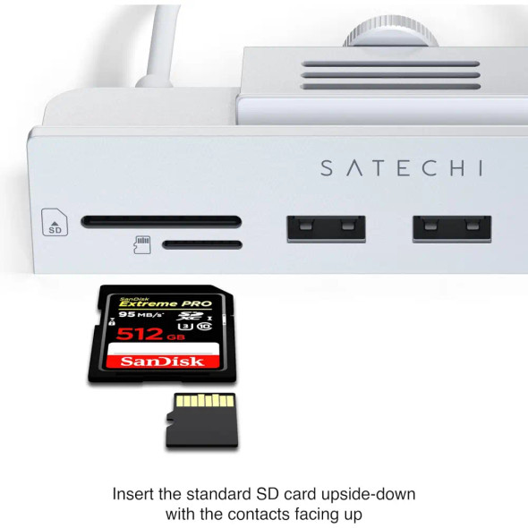 Satechi USB-C Clamp Hub for 24" (2021) iMac ,Designed to fit 2021 and newer 24" iMac. 6 ports , Silver | ST-UCICHS