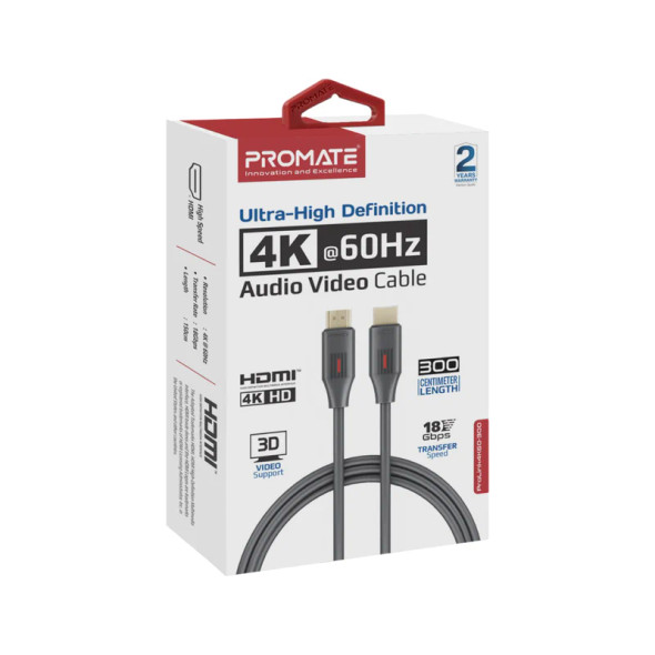 Promate Ultra-High Definition 4K@60Hz HDMI Audio Video Cable , 18Gbps,3M | ProLink4K60-300