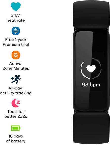 Fitbit Inspire 2 Health & Fitness Tracker with a Free 1-Year Fitbit Premium Trial, 24/7 Heart Rate, Black/Black (810038852775)
