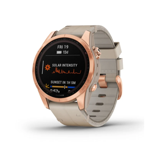 Garmin fēnix 7S Sapphire Solar - Rose Gold Titanium with Limestone Leather Band - 42mm - Sapphire Solar | 010-02539-35