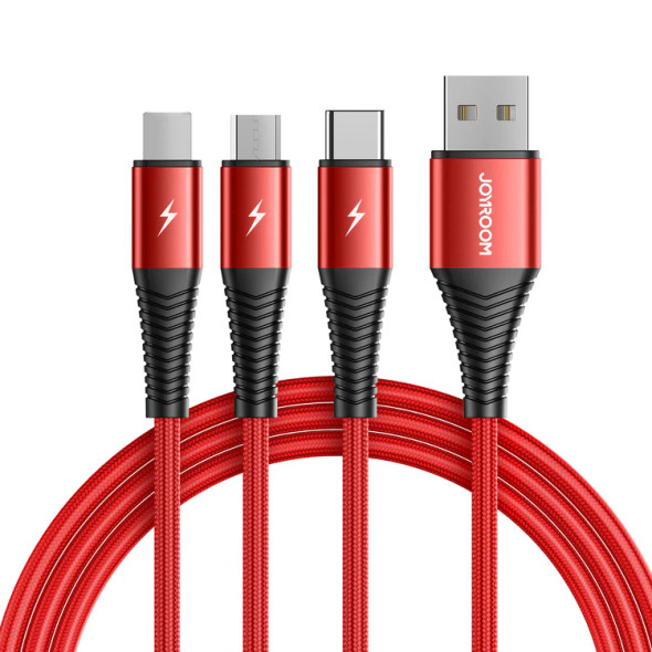 Joyroom JRS-1230G4 3in1 (Lightning + Type-C + Micro) Fast Charging and Data Cable 1.2M - Red |  JRS-1230G4