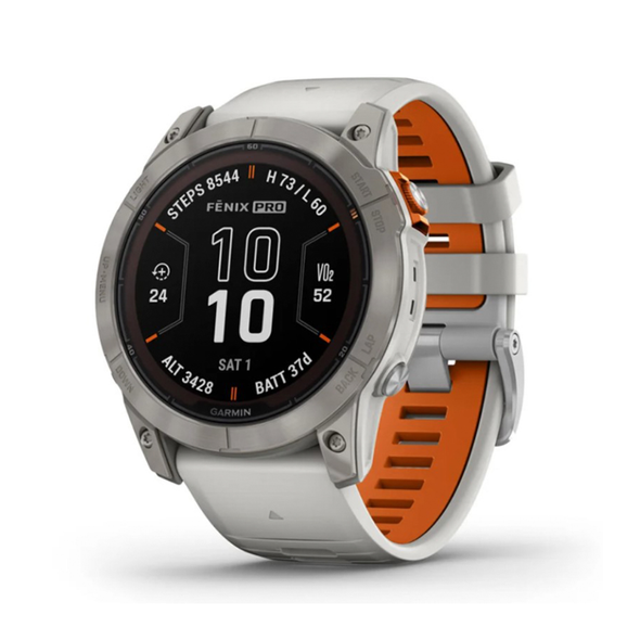 Fenix 7X Pro – Sapphire Solar - Edition Titanium - with Fog Gray/Ember Orange Band | 010-02778-15