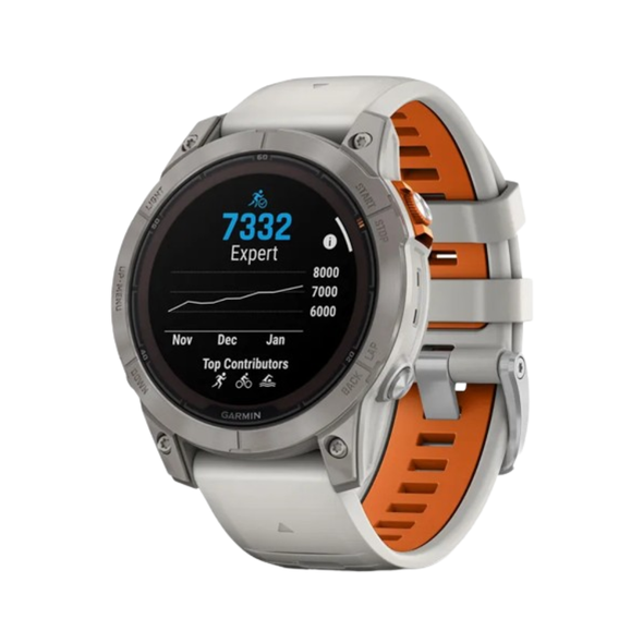 Garmin Fenix 7 Pro – Sapphire Solar Edition Titanium with Fog Gray/Ember Orange Band | 010-02777-21