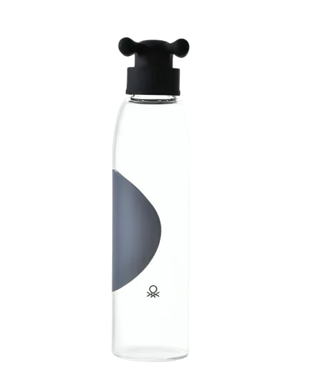 Benetton Home Water Bottle 500ML High Borosilicate Glass Black Tap LID Black & White Be | BE-0799-BK