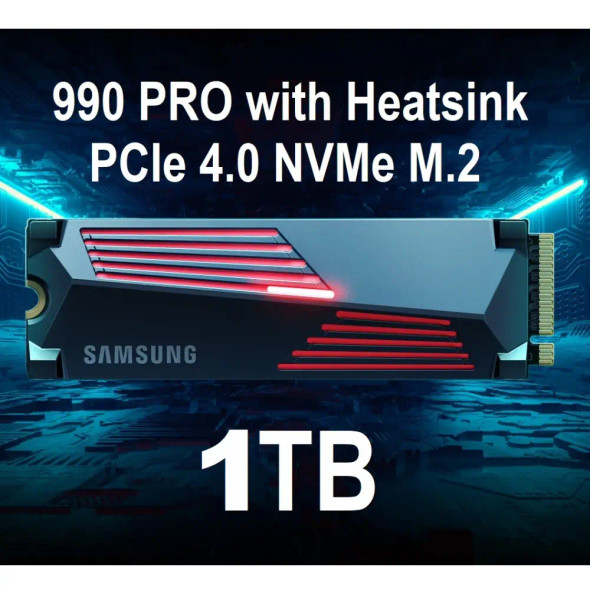 Samsung 990 PRO W/ Heatsink SSD 1TB, PCIe PCIe Gen 4.0 X4, NVMe 2.0 Internal Solid State Hard Drive | MZ-V9P1T0GW