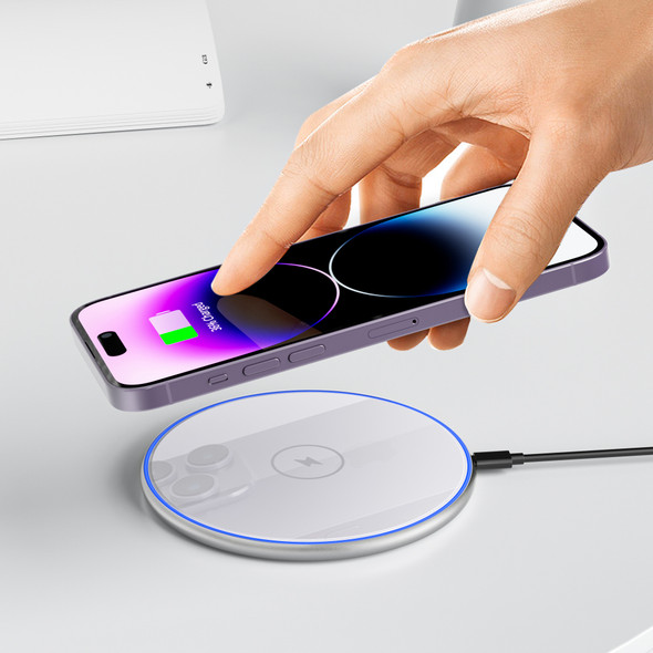 WIWU WI-W012 Quantus white 15W wireless charger aluminum acrylic starry design front view