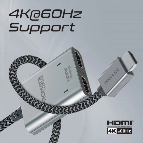 Promate 4K@60Hz HDMI Splitter Cable with Dual HDMI Ports ,1M | MediaSplit-H2