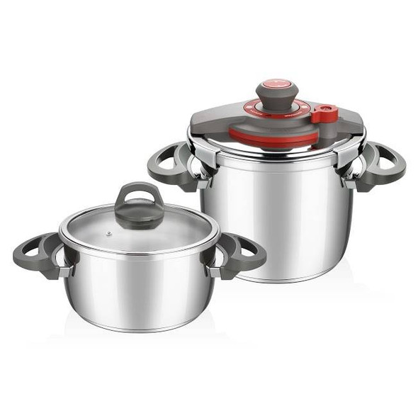 Falez Pressure Cooker Set Of 2 Pcs 6L + 9L Stainless Steel | HUR-S-14078