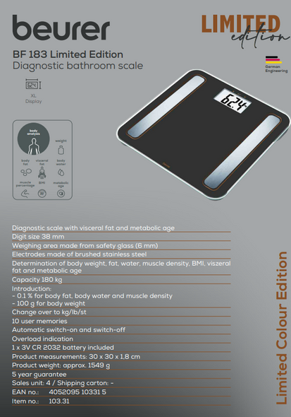 Beurer BF 183 Diagnostic Scale, Black | BF183