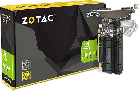 ZOTAC GeForce GT 710 2GB DDR3 PCI-E2.0 DL-DVI VGA HDMI Passive Cooled Single Slot Low Profile Graphics Card