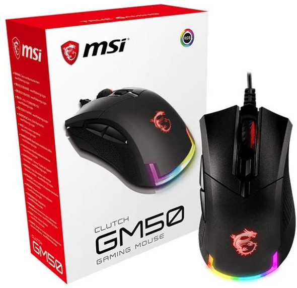 MSI CLUTCH GM50 Gaming USB RGB Adjustable up to 7200 DPI 1ms 6 Buttons Desktop Laptop Gaming Grade Optical Mouse | GM50