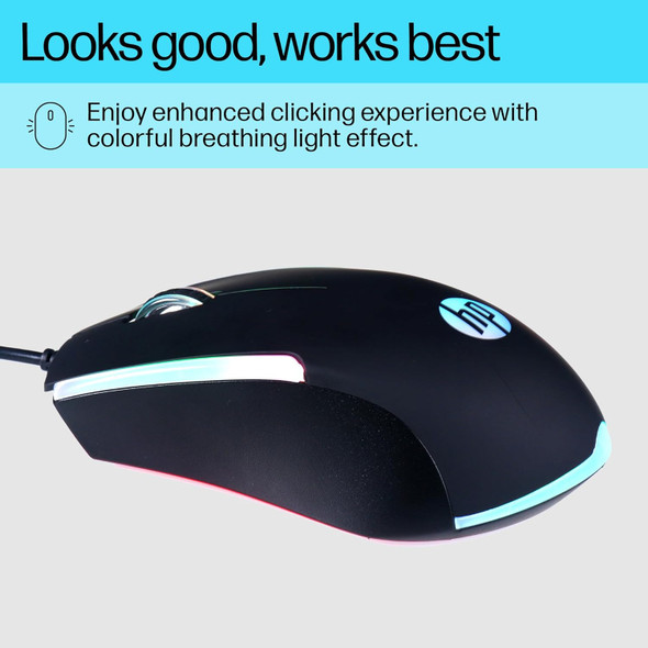 HP M160 USB Wired Gaming Optical Mouse with LED Backlight, 1000 DPI, 3 Buttons and Press Life Up to 3 Million Clicks (843W8AA, Black)