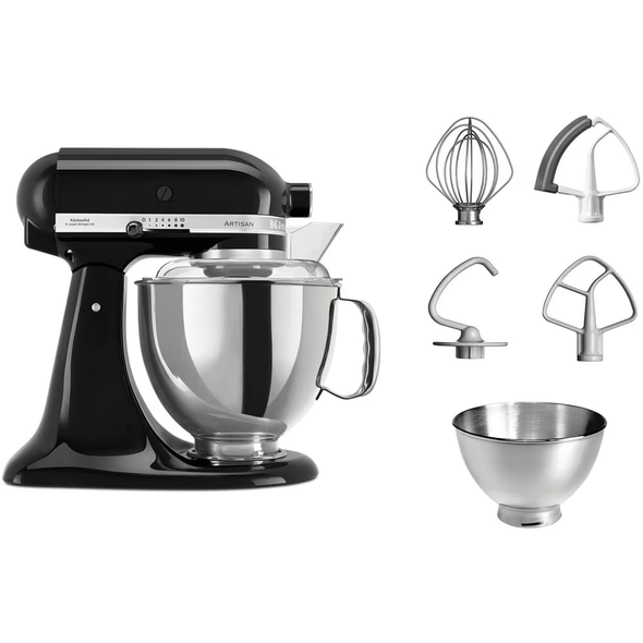 KitchenAid Mixer Tilt-Head Artisan Onyx Black 4.8L+ 3 L Bowl + Flex edge Beater | 5KSM175PSEOB