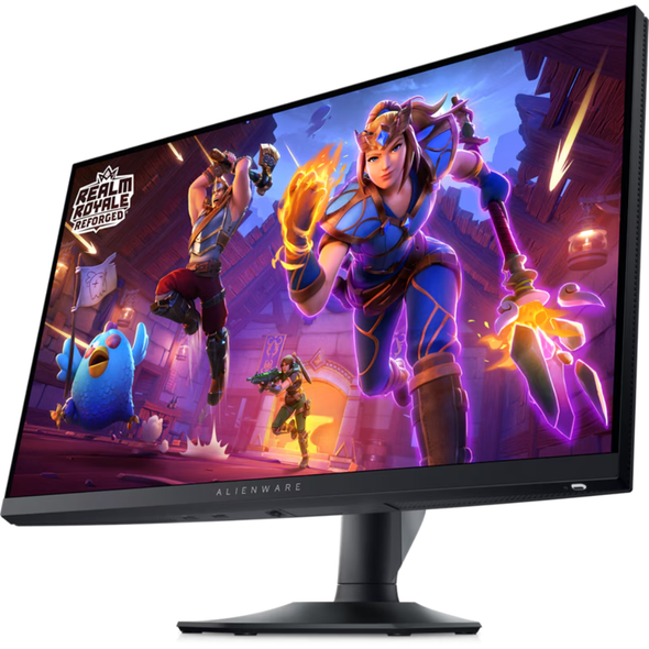 Dell Alienware AW2724HF 27-inch Full HD gaming monitor with RGB lighting on dark desk
