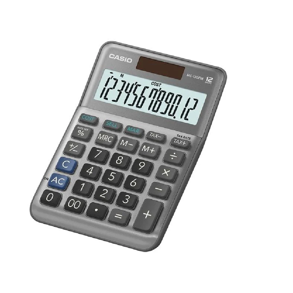 Casio MS-120FM white 12-digit mini desktop calculator solar battery dual power front view