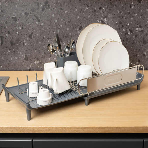 Stainless Steel Expandable Dish Rack with Removable Cutlery Holder, Drip Spout and Large Capacity Dish Rack | zy3739