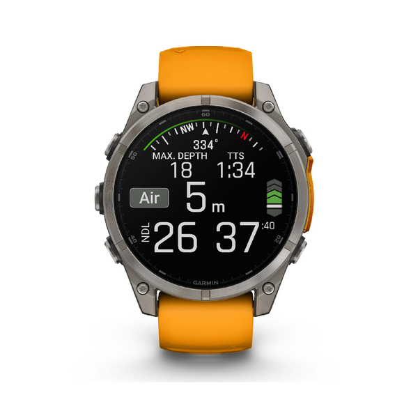 Garmin fenix 8 – 51mm Smartwatch, AMOLED - Sapphire, Titanium with Spark Orange/Graphite Silicone Band | 010-02905-11