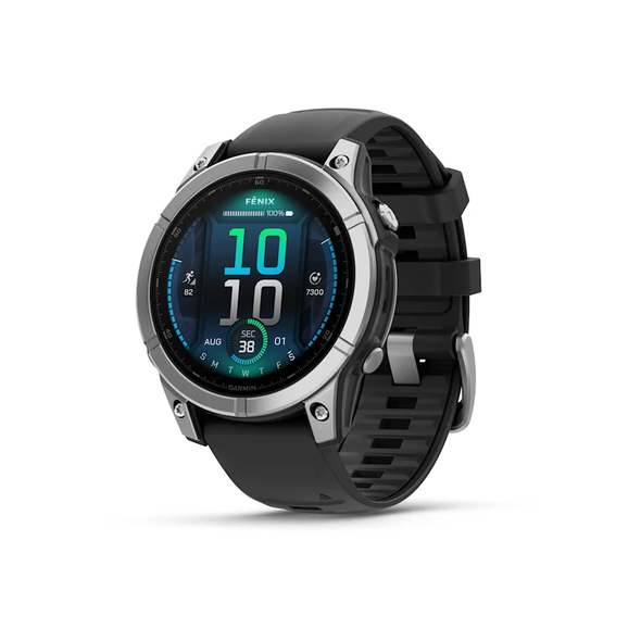 Garmin fenix E – 47 mm Smartwatch, AMOLED - Stainless Steel with Black Silicone Band | 010-03025-00