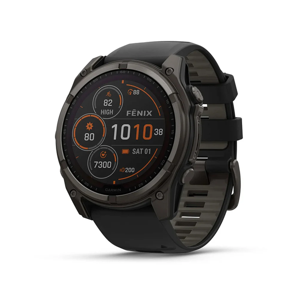 Garmin fenix 8 – 51mm Smartwatch - Sapphire, with Black/Pebble Grey Silicone Band | 010-02907-11
