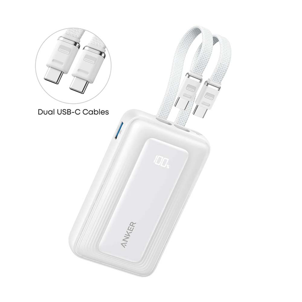 Anker Zolo Powerbank 10000mAh 30W Power Bank Portable Charger with Built - in USB C Cable - white | A1688 Anker Zolo Powerbank 10000mAh 30W Power Bank Portable Charger with Built - in USB C Cable - white | A1688