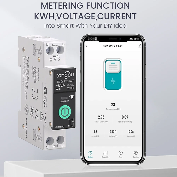 Tongou 5× Smart DIN Rail WiFi Circuit Breakers with Metering Function | TO-Q-SY2-JWT