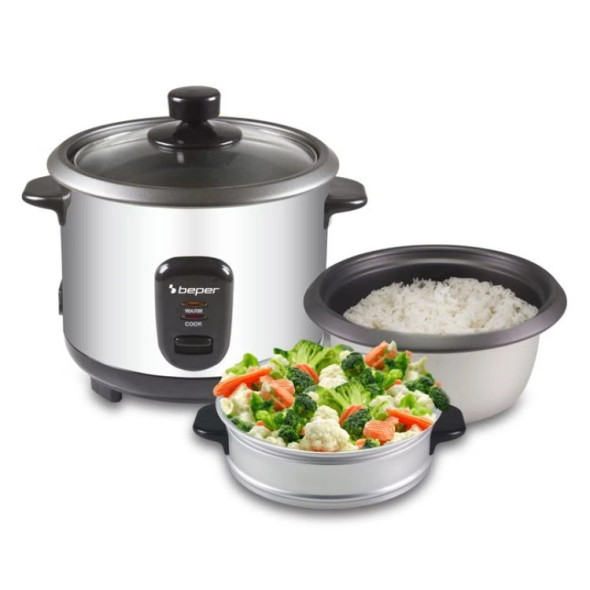 Beper Rice and Steam Rice Cooker & Steamer, 625g Capacity, Glass Lid | P101VAP001