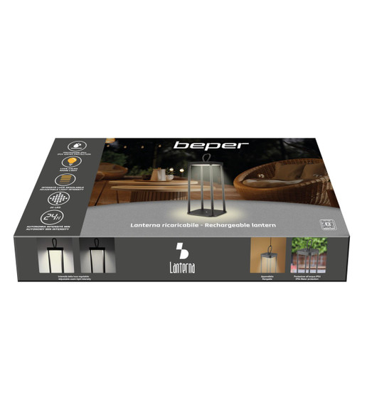 Beper Rechargeable LED Lantern, 25 Warm Light LEDs, Battery Life Up to 12 Hours, Black | P207ILI100