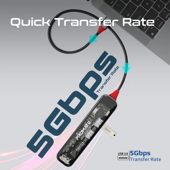 7-in 1 Transparent Multiport Slim USB-C Hub with 100W Power Delivery | TRANSHUB-LITE