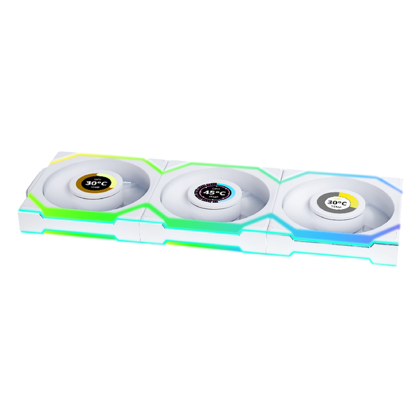 Lian Li UNI FAN SL Wireless LCD (Reverse Blade) 120 White Triple Pack With Controller | G99.12RSLLCD1W3W.00