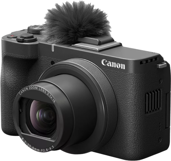 Canon PowerShot V1 compact hybrid vlogging camera with ultra-wide zoom lens and flip touchscreen