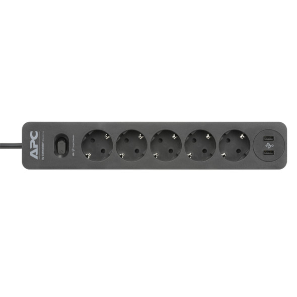 APC Essential SurgeArrest 5 Outlet 2 USB Ports Black 230V Germany | PME5U2B-GR